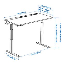 Ilustración de medidas - MITTZON escritorio elevable
