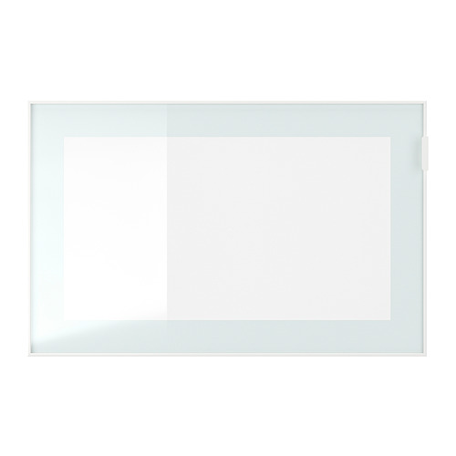 Un mueble de almacenaje BESTÅ blanco con puertas de cristal. El elegante diseño rectangular cuenta con dos grandes puertas de vidrio que brindan una vista clara de los artículos almacenados.