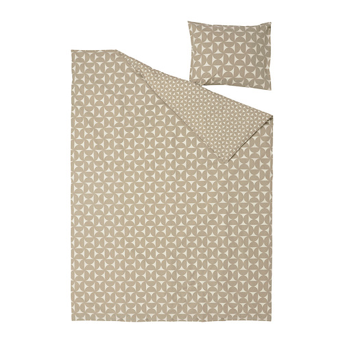 Juego de edredón y almohada gris-beige, algodón-viscosa, estampado geométrico.