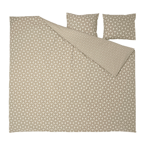 Juego de cama moderno, gris-beige. Estampado geométrico, algodón/viscosa, incluye edredón y 2 fundas de almohada.
