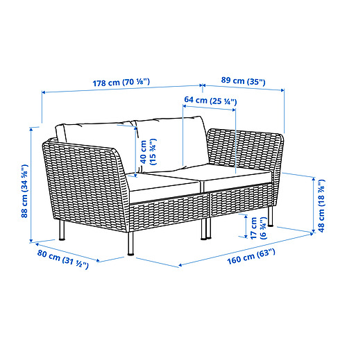 VITTSKÄR, sofá de exterior modular 2 plazas con reposabrazos . 5 de 5 abrir diálogo