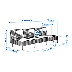 Measurement Illustration - VITTSKÄR sectional, 3-seat