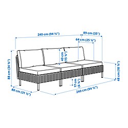 Ilustración de medidas - VITTSKÄR Sofá de exterior modular 3 plazas exterior