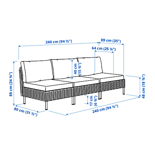 VITTSKÄR, Sofá de exterior modular 3 plazas exterior. 5 de 5 abrir diálogo
