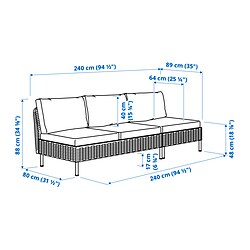 Ilustración de medidas - VITTSKÄR sofá de 3 plazas exterior
