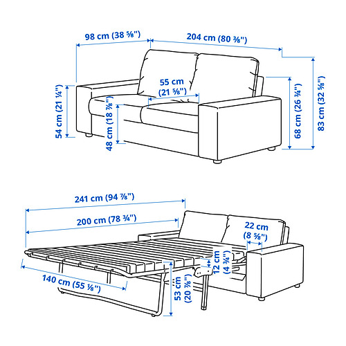 VIMLE, sofá cama 2 plazas con reposabrazos anchos. 9 de 9 abrir diálogo