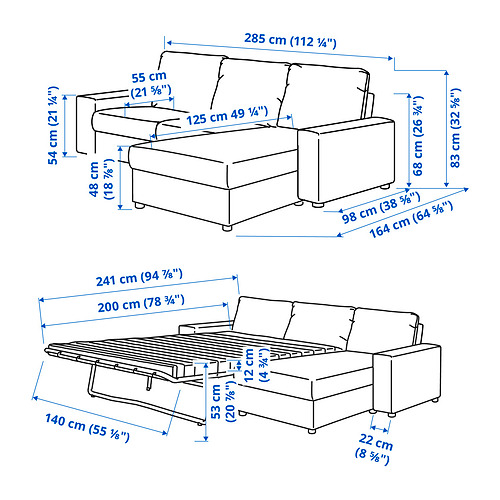 VIMLE, sofá cama 3 plazas con chaiselongue y reposabrazos anchos. 14 de 14 abrir diálogo