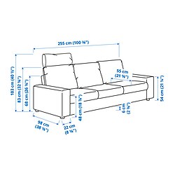 Ilustración de medidas - VIMLE sofá 3 plazas con reposacabezas