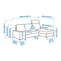 Ilustración de medidas - VIMLE sofá 3 plazas chaiselongue