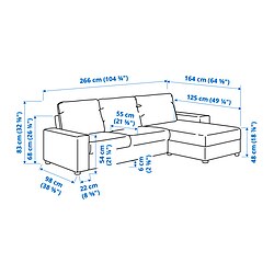 Ilustración de medidas - VIMLE sofá 3 plazas con chaiselongue