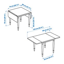 Ilustración de medidas - DANDERYD mesa de comedor abatible