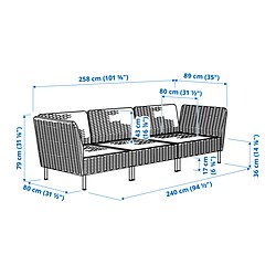 Measurement Illustration - VITTSKÄR sectional, 3-seat