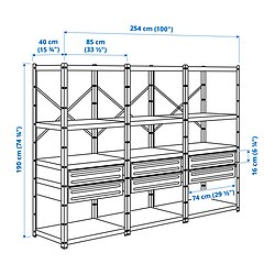 Measurement Illustration - BROR shelving unit with drawers/shelves