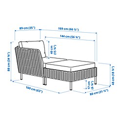 Ilustración de medidas - VITTSKÄR chaise longue modular exterior con reposabrazos