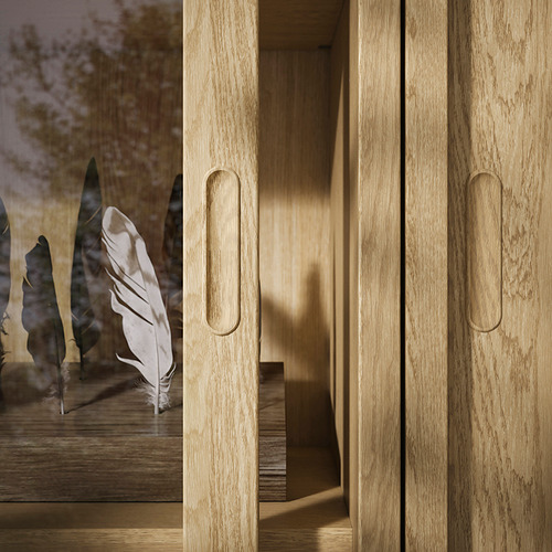 Armario de madera con elegantes tiradores ovalados y cajones de cierre suave. Acabado en roble cepillado, lo que le da un aspecto único y atemporal.
