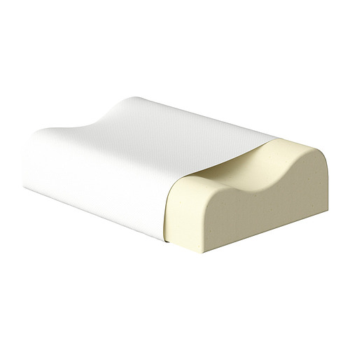 Una almohada con una funda de tela blanca y un inserto de espuma contorneado.