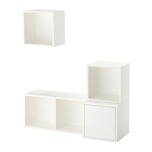 Cubos de almacenamiento modulares EKET blancos, con diferentes formas y tamaños.
