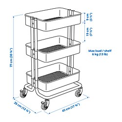 Ilustración de medidas - RÅSKOG carrito