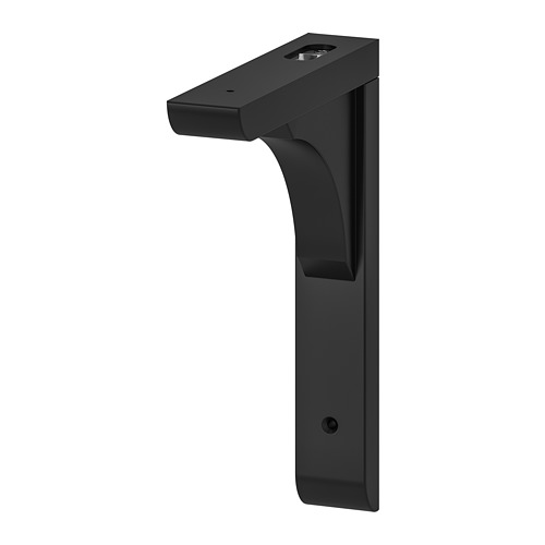 Black RAMSHULT shelf bracket, reversible design, fits 20 & 30 cm shelves, acrylic paint, minimalist style.