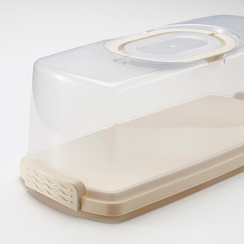 Recipiente de plástico transparente para tartas con tapa y asa seguras, ideal para guardar y transportar tartas.