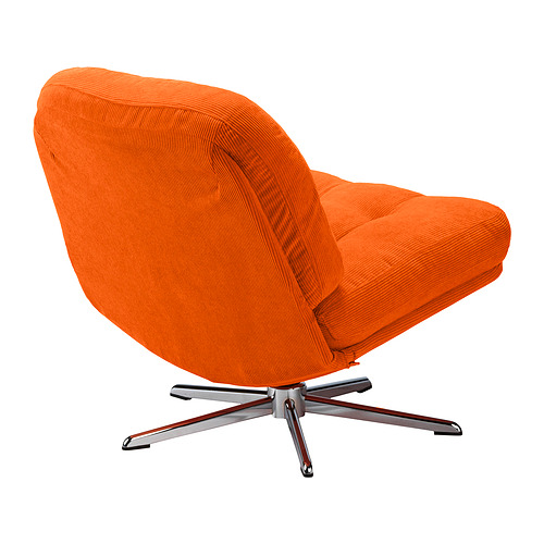 Silla giratoria DYVLINGE de color naranja brillante con base cromada de cinco patas, diseñada para la comodidad.