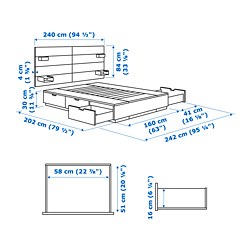 Measurement Illustration - NORDLI bed Queen with mattress and headboard