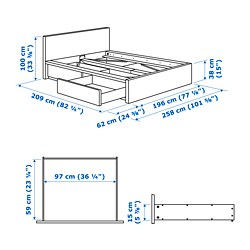 Ilustración de medidas - MALM cama con 2 cajones
