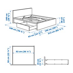 Measurement Illustration - MALM Full high bed frame with 2 storage boxes