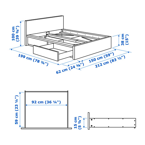 MALM, Full high bed frame with 2 storage boxes. 9 of 9 open dialog
