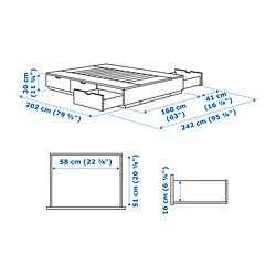 Measurement Illustration - NORDLI bed with 6 storage boxes