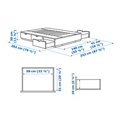 Measurement Illustration - NORDLI bed with 6 storage boxes