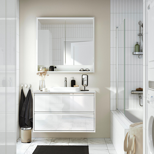 FAXÄLVEN, mirror cabinet with built-in lighting 1630 lm 2700K. 2 of 5 open dialog