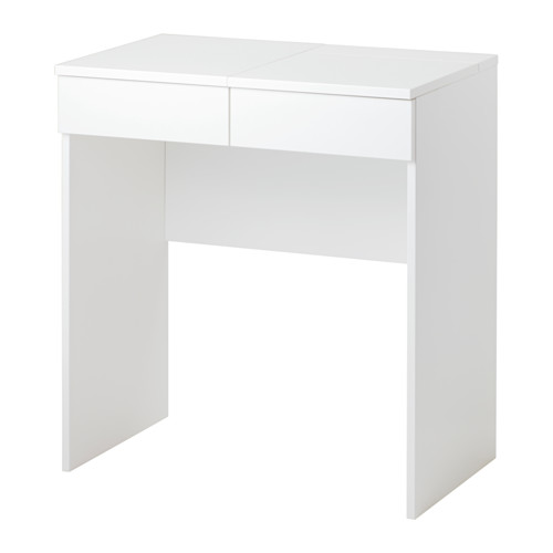 Escritorio blanco BRIMNES, diseño minimalista, forma rectangular, un cajón, tapa de espejo.