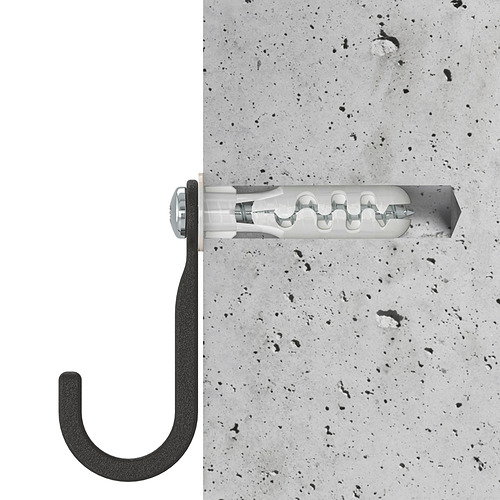Un gancho con tornillos y tacos de pared, ideal para el bricolaje en interiores, con un diseño duradero.