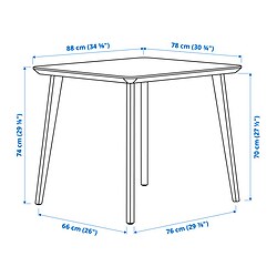 Measurement Illustration - LISABO/LYCKAN dining table and 2 chairs