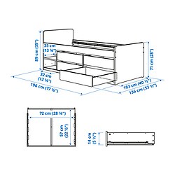 Measurement Illustration - SLÄKT bed with storage and LURÖY slatted bedbase