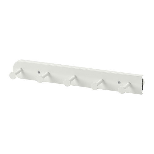 Colgador de pared blanco Ikea KOMPLEMENT con 6 ganchos circulares para organizar los accesorios.