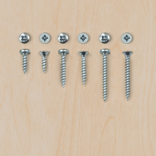 Tornillos y caja TRIXIG - plata, acero, plástico, organizados.