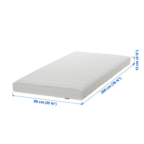 Colchón de espuma ÅFJÄLL, blanco, rectangular, con dimensiones 90x200x12 cm.