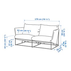 Measurement Illustration - HAVSTEN/LÅGASKÄR 4-seat conversation set, outdoor