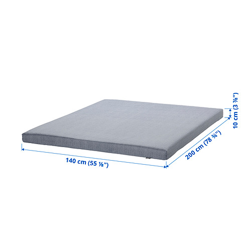 Colchón rectangular de espuma gris, dimensiones: 200 x 140 x 10 cm, firme y acolchado, modelo ÅGOTNES.