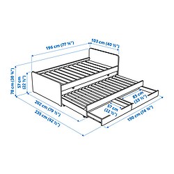 Measurement Illustration - SLÄKT bed frame with underbed and storage & LURÖY slatted