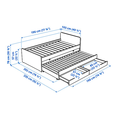 SLÄKT, bed frame with underbed and storage & LURÖY slatted. 2 of 8 open dialog