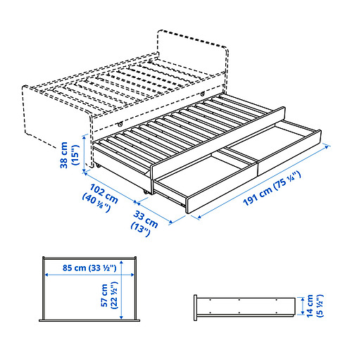 Measurement Illustration - SLÄKT Underbed with storage