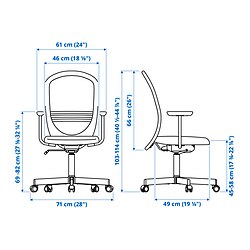 Ilustración de medidas - FLINTAN silla de trabajo con reposabrazos