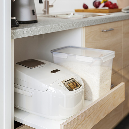 Cajón de cocina con olla arrocera, recipiente de plástico para arroz y tarro de muesli a prueba de fugas de IKEA 365+.