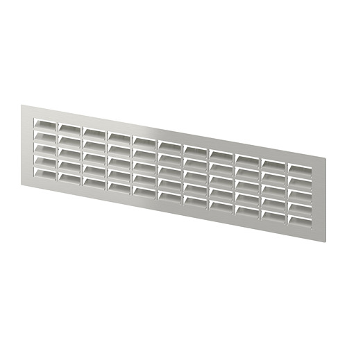 Un respiradero de acero inoxidable METOD, rectangular con diseño de lama.