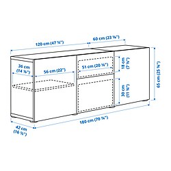 Measurement Illustration - BESTÅ display cabinet with drawer runner, soft-closing