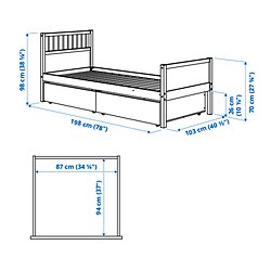 Measurement Illustration - SMYGA bed frame Twin with storage