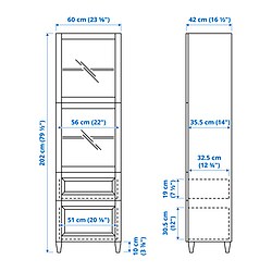 Measurement Illustration - BESTÅ display cabinet with drawer runner, soft-closing